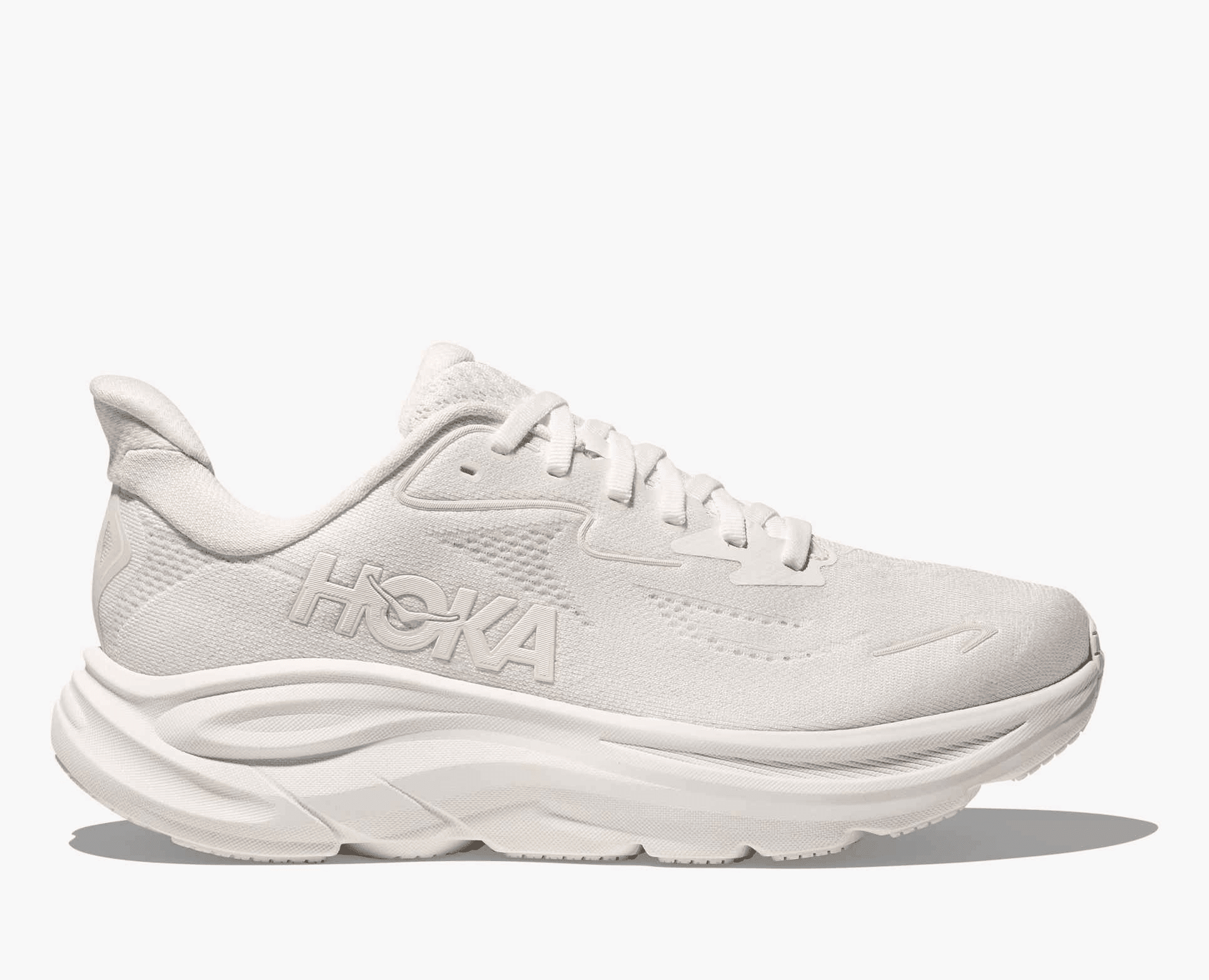 Hoka Clifton 10 women's running shoe in White/White – lateral view