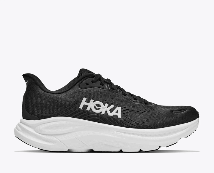 Hoka Clifton 11 Wide Women's Road Running Shoe – Black/White – Lateral Side View