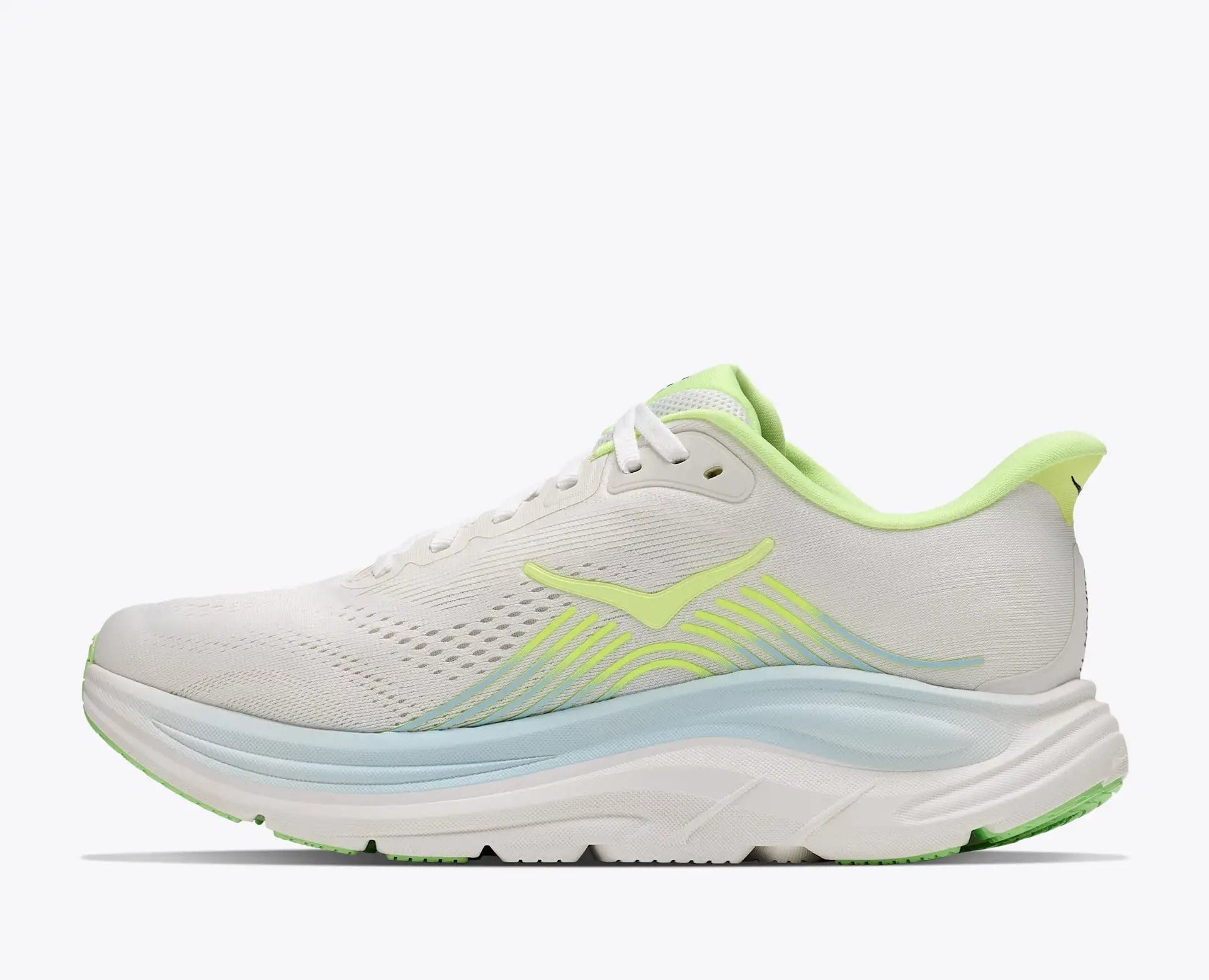Women's Hoka Clifton 11 in Frost/Neon Yuzu — left lateral view