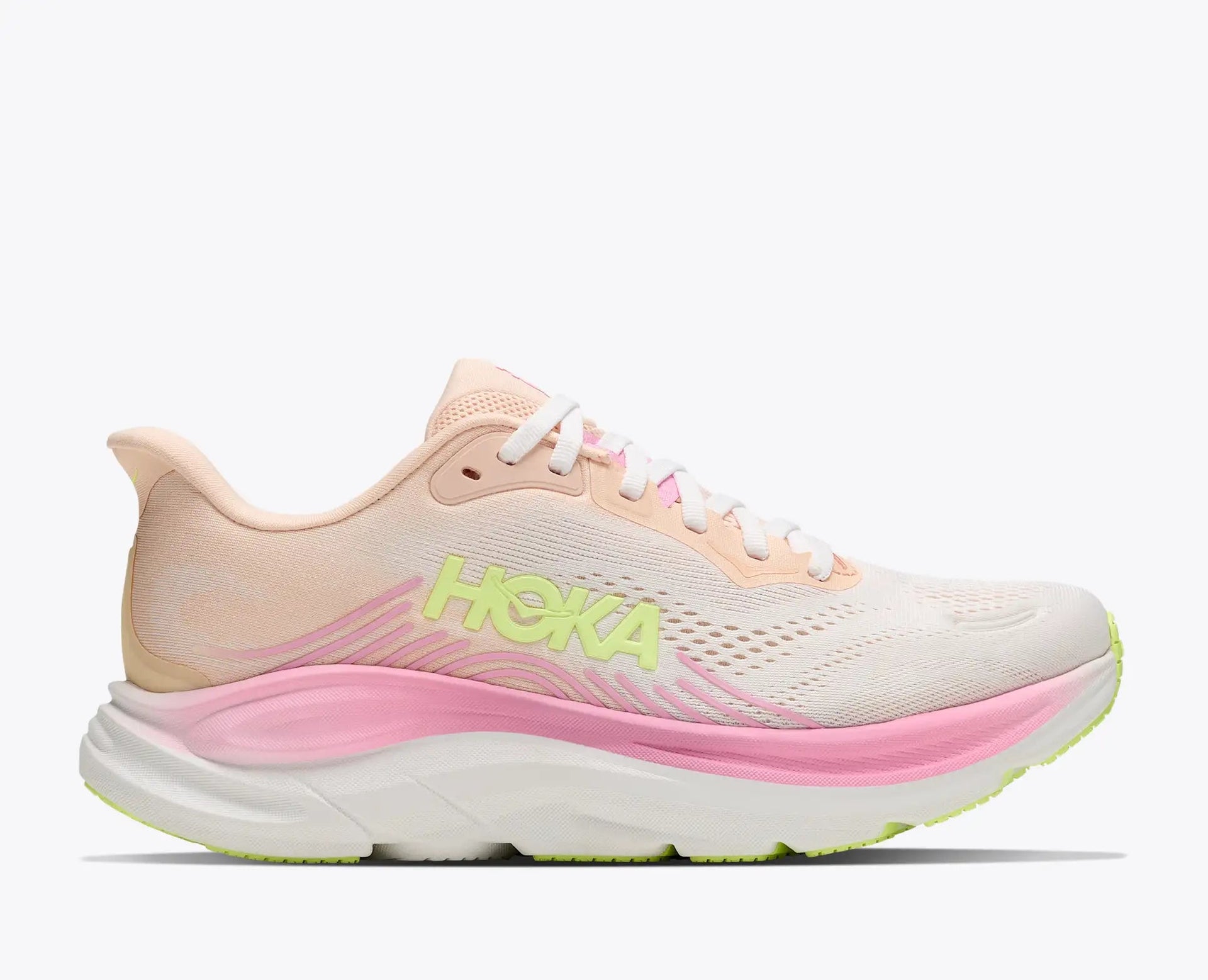 Women's Hoka Clifton 11 in Tangerine Glow / White — lateral view