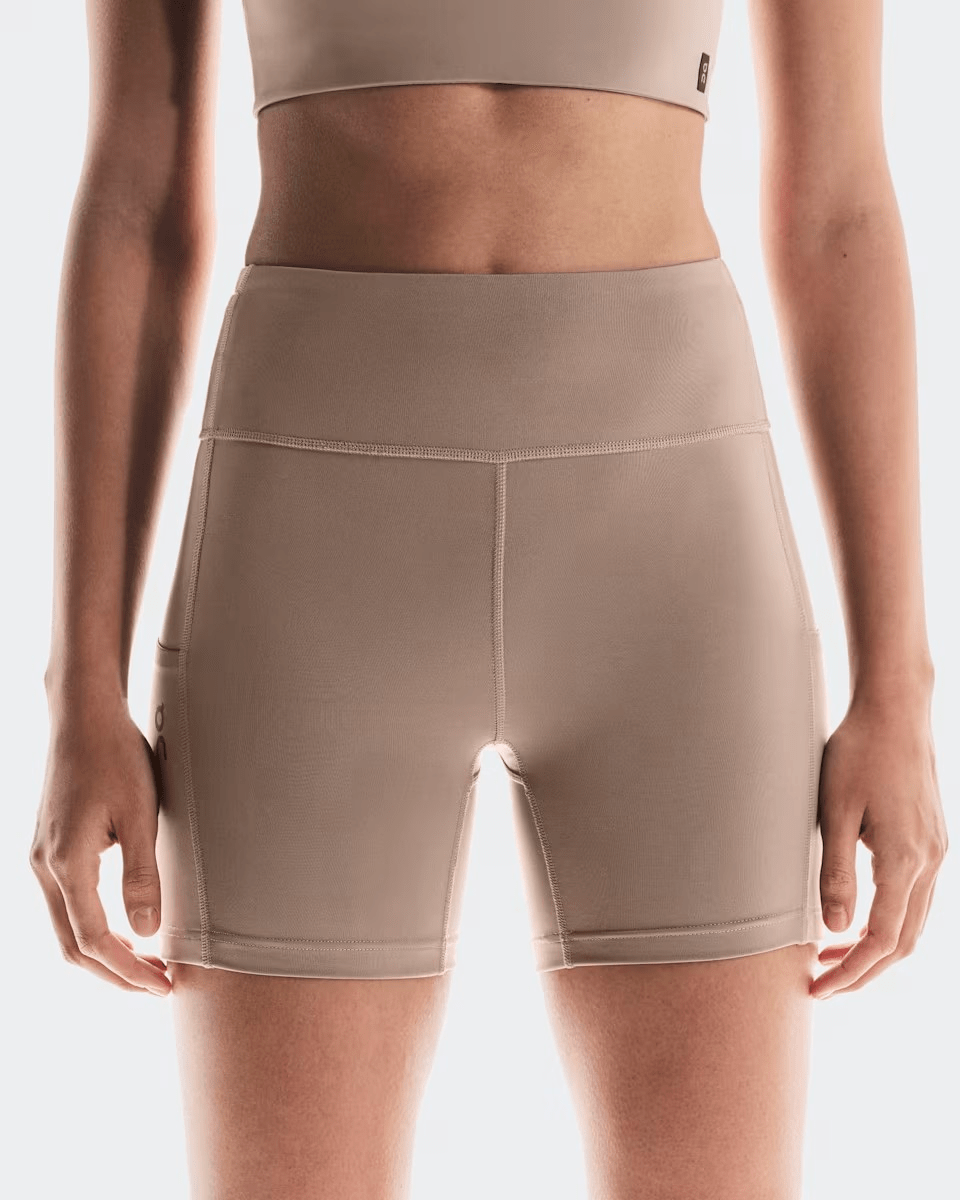 On Running Women's Performance Short Tights in Cinder - front view high waist detail
